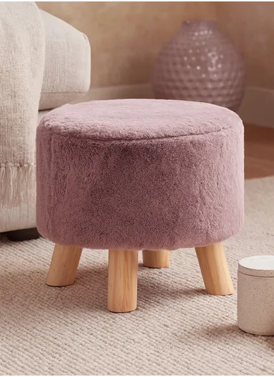 Simple Creative Children Faux Fur Small Stool Portable, Anti-Slip Top &amp; Space-Saving Design (D26 x H25)cm - Light Purple