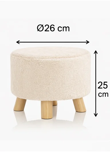 Simple Creative Faux Fur Small Stool Portable, Anti-Slip Top &amp; Space-Saving Design (D26 x H25)cm - Cream