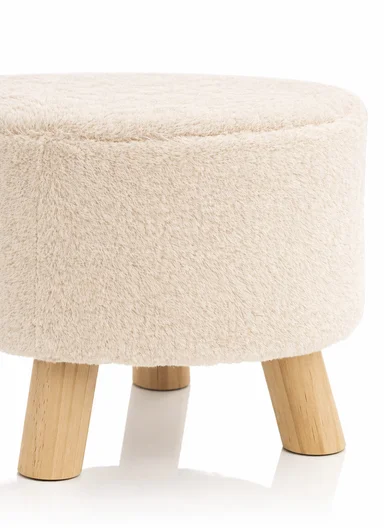 Simple Creative Faux Fur Small Stool Portable, Anti-Slip Top &amp; Space-Saving Design (D26 x H25)cm - Cream