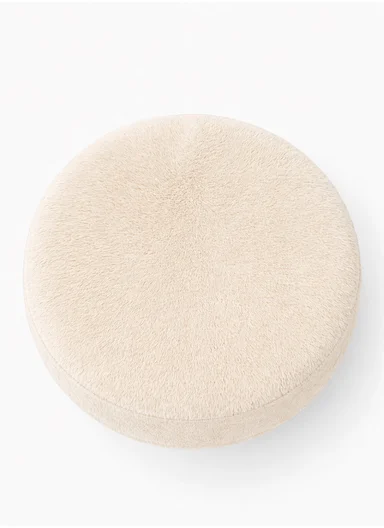 Simple Creative Faux Fur Small Stool Portable, Anti-Slip Top &amp; Space-Saving Design (D26 x H25)cm - Cream