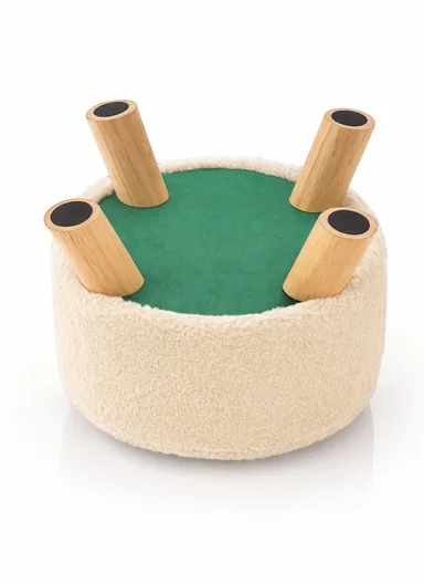 Simple Creative Faux Fur Small Stool Portable, Anti-Slip Top &amp; Space-Saving Design (D26 x H25)cm - Cream
