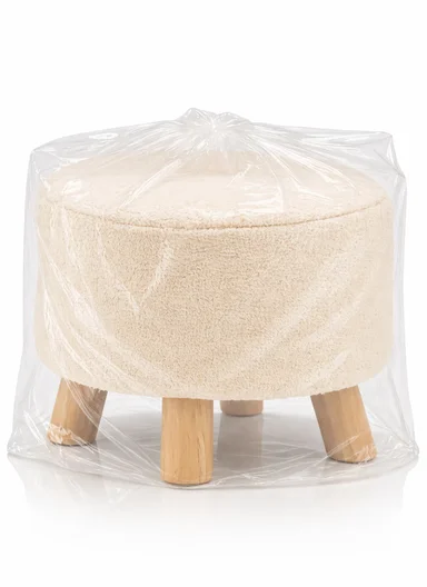 Simple Creative Faux Fur Small Stool Portable, Anti-Slip Top &amp; Space-Saving Design (D26 x H25)cm - Cream