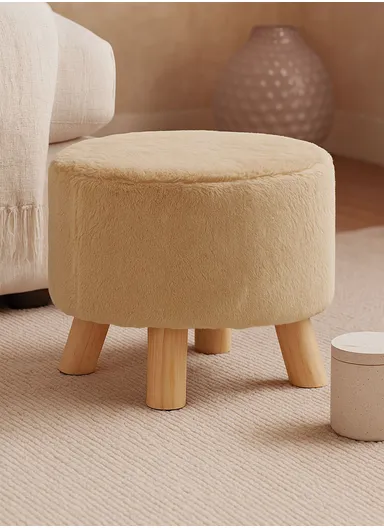 Simple Creative Children Faux Fur Small Stool Portable, Anti-Slip Top &amp; Space-Saving Design (D26 x H25)cm - beige