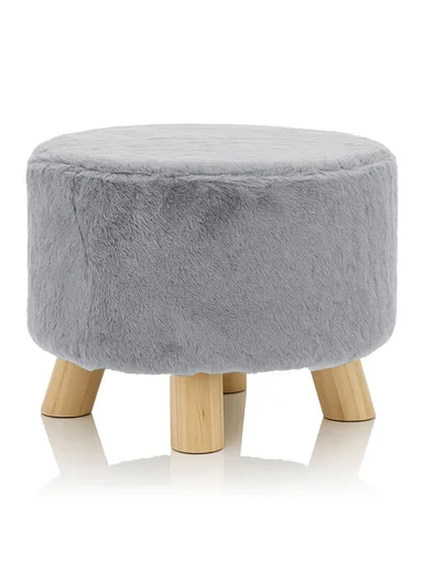 Simple Creative Faux Fur Small Stool Portable, Anti-Slip Top &amp; Space-Saving Design (D26 x H25)cm - Grey