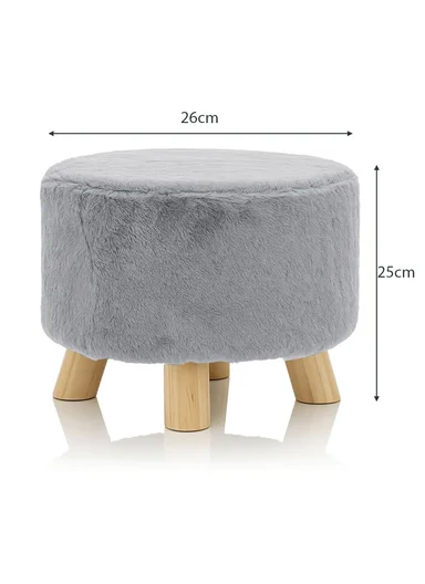 Simple Creative Faux Fur Small Stool Portable, Anti-Slip Top &amp; Space-Saving Design (D26 x H25)cm - Grey