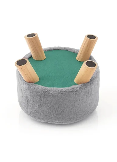 Simple Creative Faux Fur Small Stool Portable, Anti-Slip Top &amp; Space-Saving Design (D26 x H25)cm - Grey
