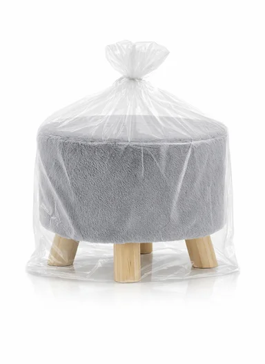 Simple Creative Faux Fur Small Stool Portable, Anti-Slip Top &amp; Space-Saving Design (D26 x H25)cm - Grey