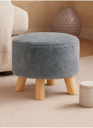 Simple Creative Children Faux Fur Small Stool Portable, Anti-Slip Top &amp; Space-Saving Design (D26 x H25)cm - Dark Grey
