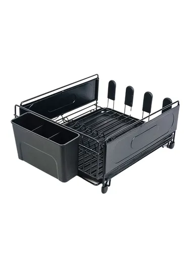 1-Tier Metal Dish Drying Rack with Removable Drip Tray (L49.5 × W30 × H15.5)cm - Black