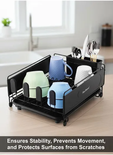 1-Tier Metal Dish Drying Rack with Removable Drip Tray (L49.5 × W30 × H15.5)cm - Black