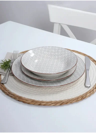 18 Pieces Rounded Stoneware Dinnerware Set, Dishwasher &amp; Microwave Safe Durable Everyday Dining Set YH18-119