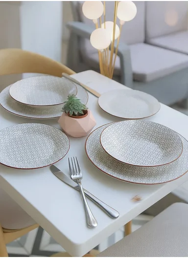 18 Pieces Rounded Stoneware Dinnerware Set, Dishwasher &amp; Microwave Safe Durable Everyday Dining Set YH18-119