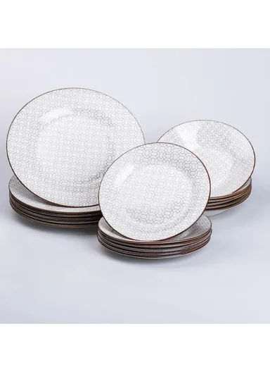 18 Pieces Rounded Stoneware Dinnerware Set, Dishwasher &amp; Microwave Safe Durable Everyday Dining Set YH18-119