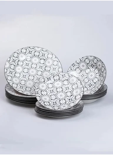 18 pieces Rounded Stoneware Dinnerware Set, Dishwasher &amp; Microwave Safe Durable Everyday Dining Set YH18-120