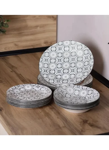 18 pieces Rounded Stoneware Dinnerware Set, Dishwasher &amp; Microwave Safe Durable Everyday Dining Set YH18-120