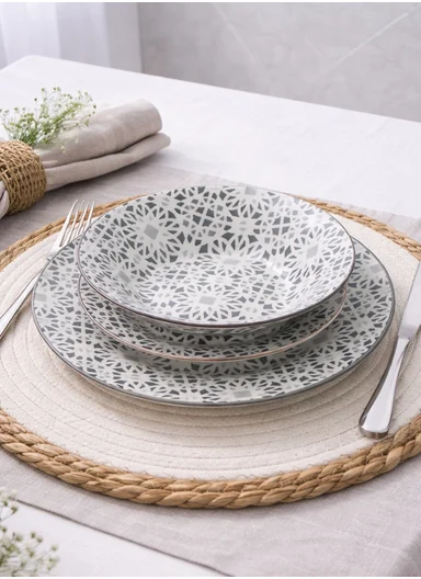 18 pieces Rounded Stoneware Dinnerware Set, Dishwasher &amp; Microwave Safe Durable Everyday Dining Set YH18-120