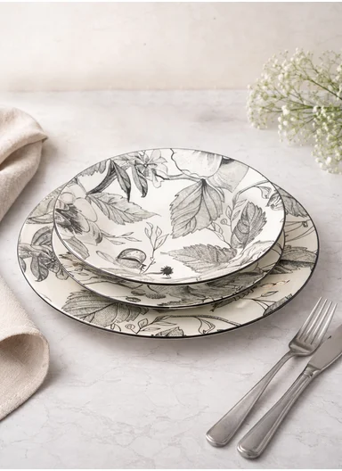 18 pieces Rounded Stoneware Dinnerware Set, Dishwasher &amp; Microwave Safe Durable Everyday Dining Set