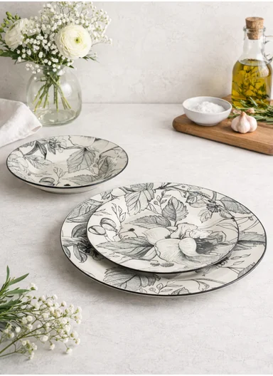 18 pieces Rounded Stoneware Dinnerware Set, Dishwasher &amp; Microwave Safe Durable Everyday Dining Set