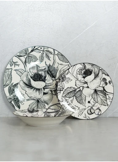 18 pieces Rounded Stoneware Dinnerware Set, Dishwasher &amp; Microwave Safe Durable Everyday Dining Set