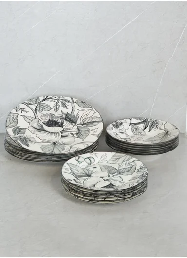 18 pieces Rounded Stoneware Dinnerware Set, Dishwasher &amp; Microwave Safe Durable Everyday Dining Set