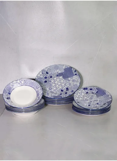 18 Pieces Rounded Stoneware Dinnerware Set, Dishwasher &amp; Microwave Safe Durable Everyday Dining Set YH18-119 - Blue