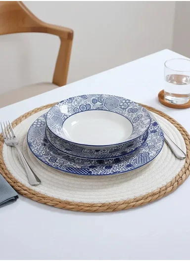 18 Pieces Rounded Stoneware Dinnerware Set, Dishwasher &amp; Microwave Safe Durable Everyday Dining Set YH18-119 - Blue