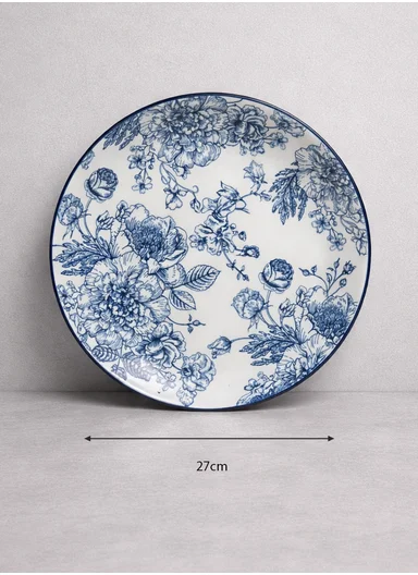 24-Pieces Classic Floral Stoneware Dinnerware Set - Navy