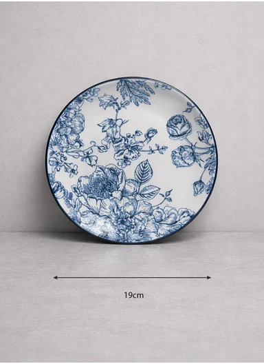 24-Pieces Classic Floral Stoneware Dinnerware Set - Navy