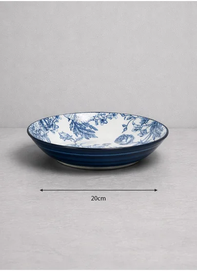 24-Pieces Classic Floral Stoneware Dinnerware Set - Navy