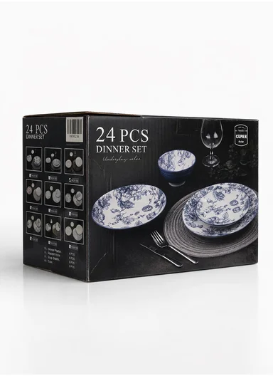 24-Pieces Classic Floral Stoneware Dinnerware Set - Navy