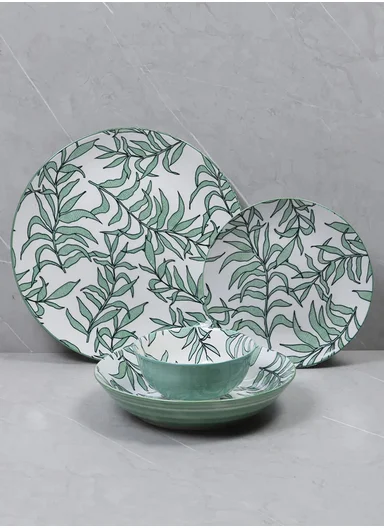 24 Pcs Reactive Glaze Dishes Set Chip Resistant &amp; Scratch Resistant Dinnerware Service for 6 Durable Everyday Dining Set - White &amp; Green