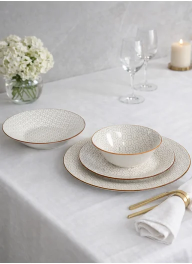 24 pieces Stoneware Dinnerware Set, Dishwasher &amp; Microwave Safe Durable Everyday Dining Set 