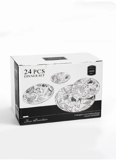 24 pieces Stoneware Dinnerware Set, Dishwasher &amp; Microwave Safe Durable Everyday Dining Set 