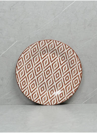 24-Pieces Rustic Terracotta Geometric Stoneware Dinnerware Set - Burgundy