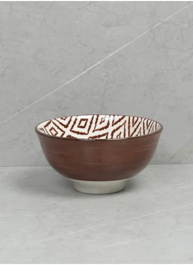 24-Pieces Rustic Terracotta Geometric Stoneware Dinnerware Set - Burgundy