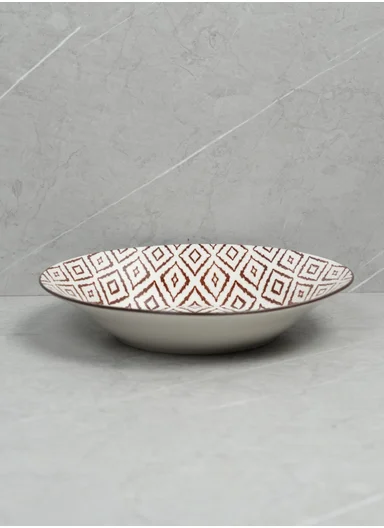 24-Pieces Rustic Terracotta Geometric Stoneware Dinnerware Set - Burgundy