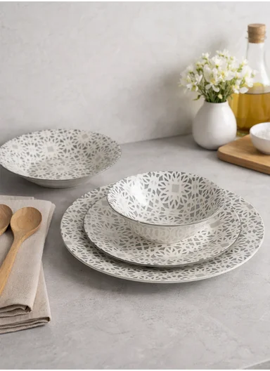 24 pieces Stoneware Dinnerware Set, Dishwasher &amp; Microwave Safe Durable Everyday Dining Set 