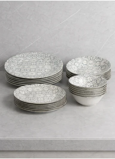 24 pieces Stoneware Dinnerware Set, Dishwasher &amp; Microwave Safe Durable Everyday Dining Set 