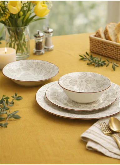 24 pieces Stoneware Dinnerware Set, Dishwasher &amp; Microwave Safe Durable Everyday Dining Set 