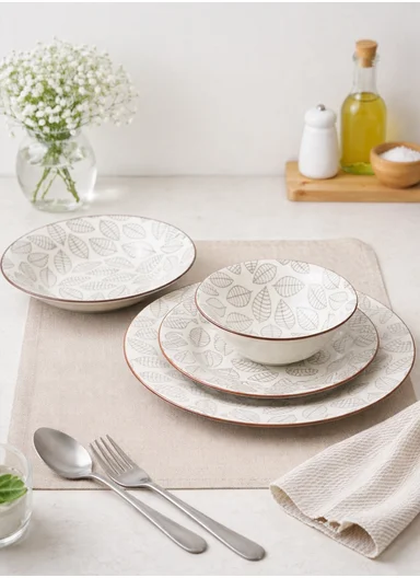 24 pieces Stoneware Dinnerware Set, Dishwasher &amp; Microwave Safe Durable Everyday Dining Set 