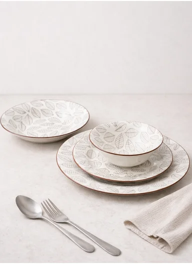 24 pieces Stoneware Dinnerware Set, Dishwasher &amp; Microwave Safe Durable Everyday Dining Set 