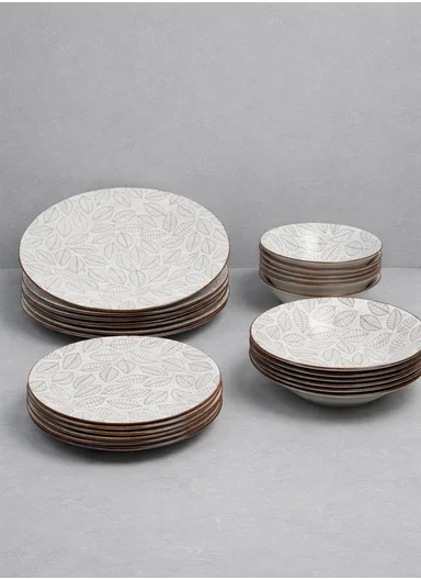 24 pieces Stoneware Dinnerware Set, Dishwasher &amp; Microwave Safe Durable Everyday Dining Set 