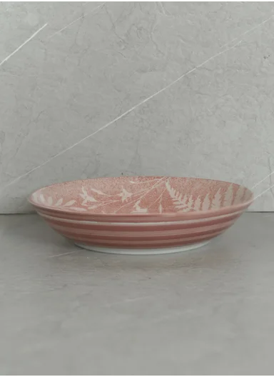 24 pieces Rounded Stoneware Dinnerware Set, Dishwasher &amp; Microwave Safe Durable Everyday Dining Set-Pink