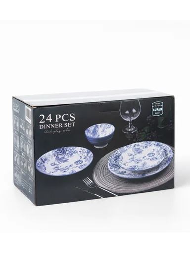 24 pieces Rounded Stoneware Dinnerware Set, Dishwasher &amp; Microwave Safe Durable Everyday Dining Set-Pink