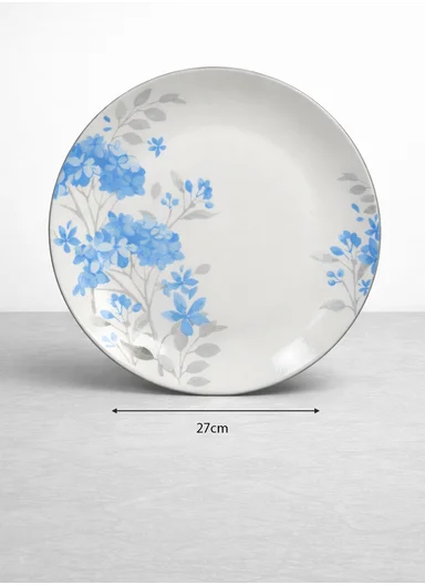 24-Pieces Classic Round Leaves Stoneware Dinnerware Set - Light Blue