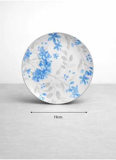 24-Pieces Classic Round Leaves Stoneware Dinnerware Set - Light Blue