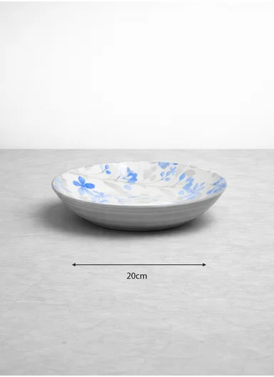 24-Pieces Classic Round Leaves Stoneware Dinnerware Set - Light Blue