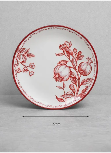 24-Pieces Classic Round Floral Stoneware Dinnerware Set - Red