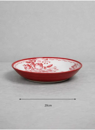 24-Pieces Classic Round Floral Stoneware Dinnerware Set - Red