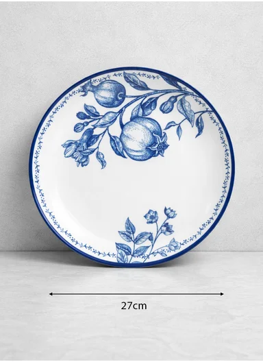 24-Pieces Classic Round Floral Stoneware Dinnerware Set - Navy